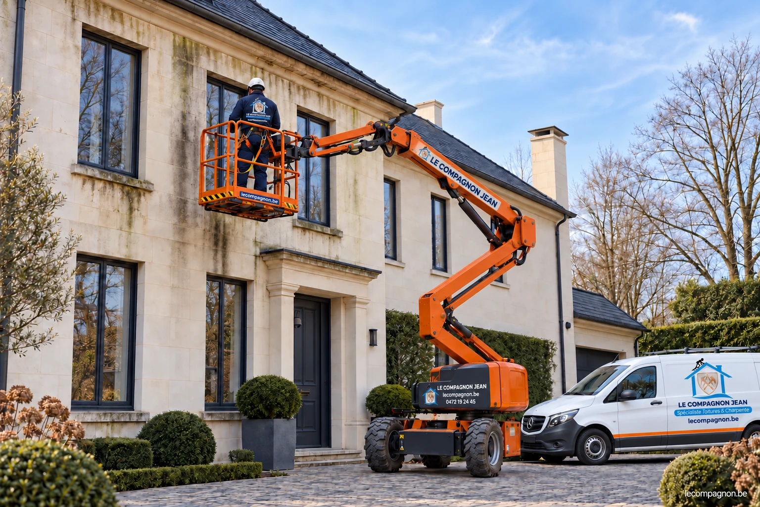 Illustration : Nettoyage en grande hauteur par nacelle